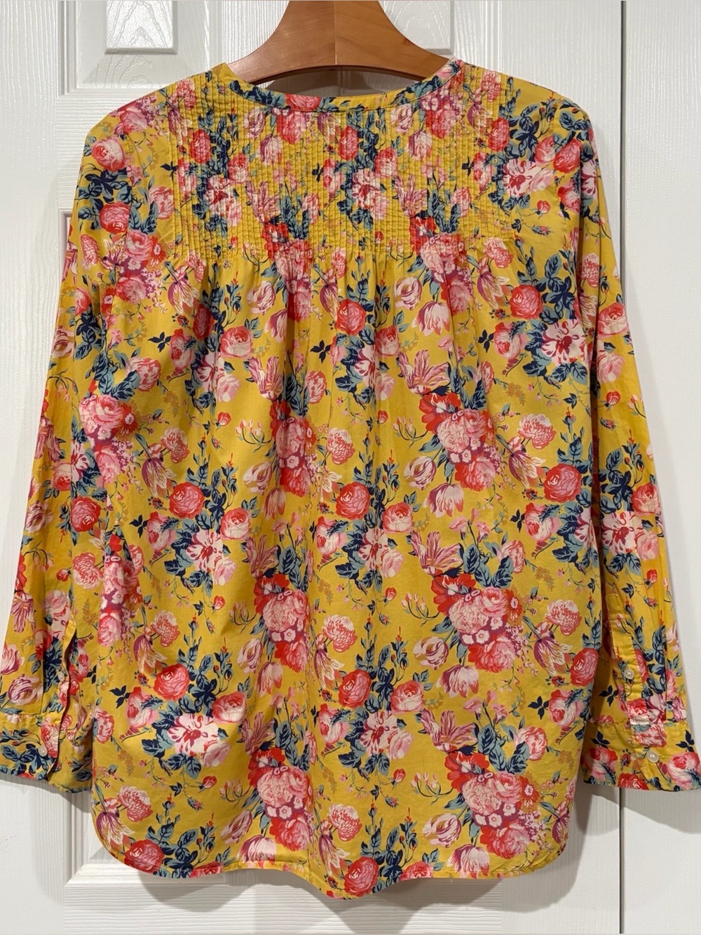 J. Crew Liberty Floral Cotton Blouse Size 10 Yellow Pink - Picture 3 of 15